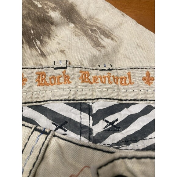 Mens Size 32 X 33 Rock Revival Beige Distressed Acid Wash Jeans Callan Biker - Picture 8 of 8